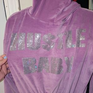 Purple Hoodie with Rhinestone 'Hustle Baby' Design